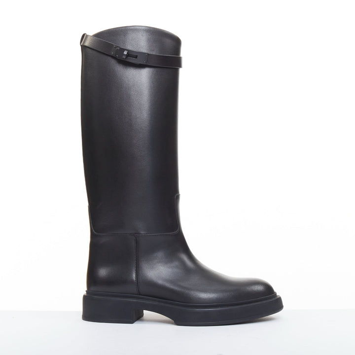 HERMES Jumping So Black calfskin leather matte hardware tall riding boots EU38