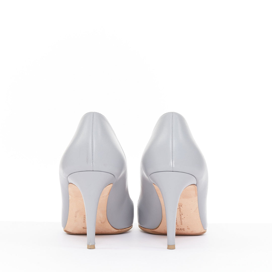 RUPERT SANDERSON Nada grey leather silver pebble plaque stiletto pumps EU39.5
