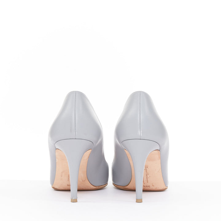 RUPERT SANDERSON Nada grey leather silver pebble plaque stiletto pumps EU39.5