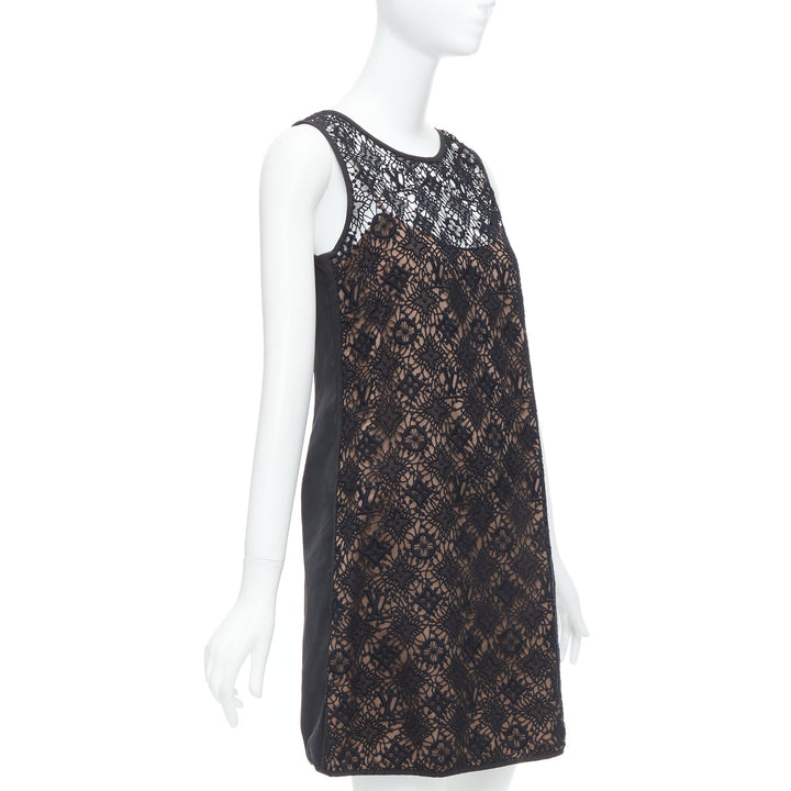 LOUIS VUITTON black overlay LV monogram lace A-line dress FR38 M