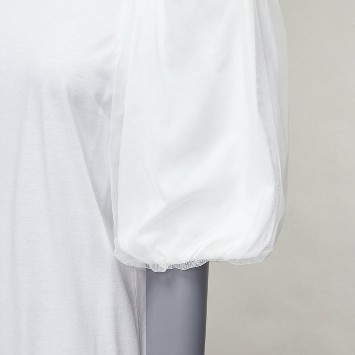 SIMONE ROCHA white cotton ruffle collar puff tulle sleeve long tshirt XS