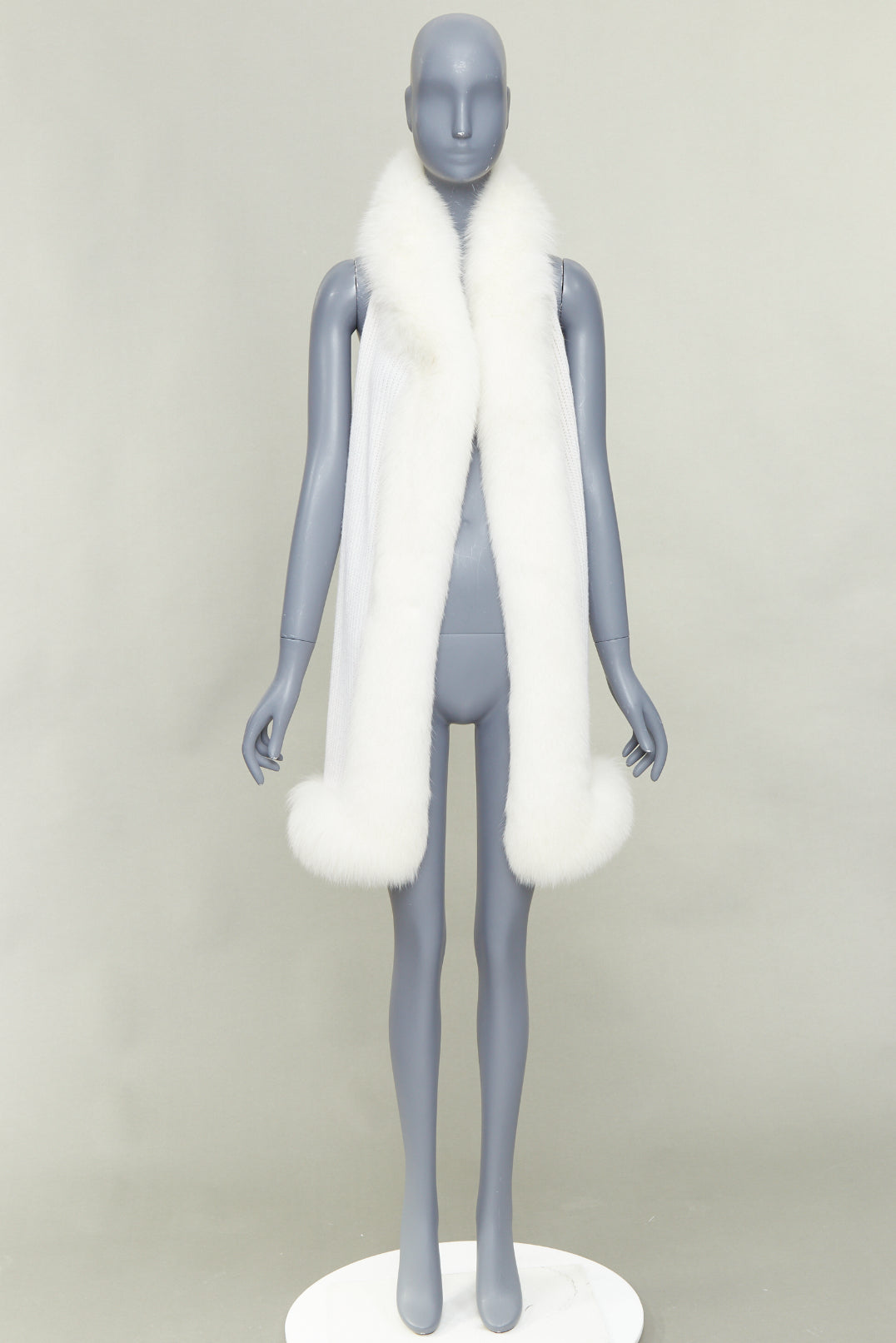 CHRISTIAN DIOR cream 100% cashmere rare real fur trim hooded winter shawl scarf