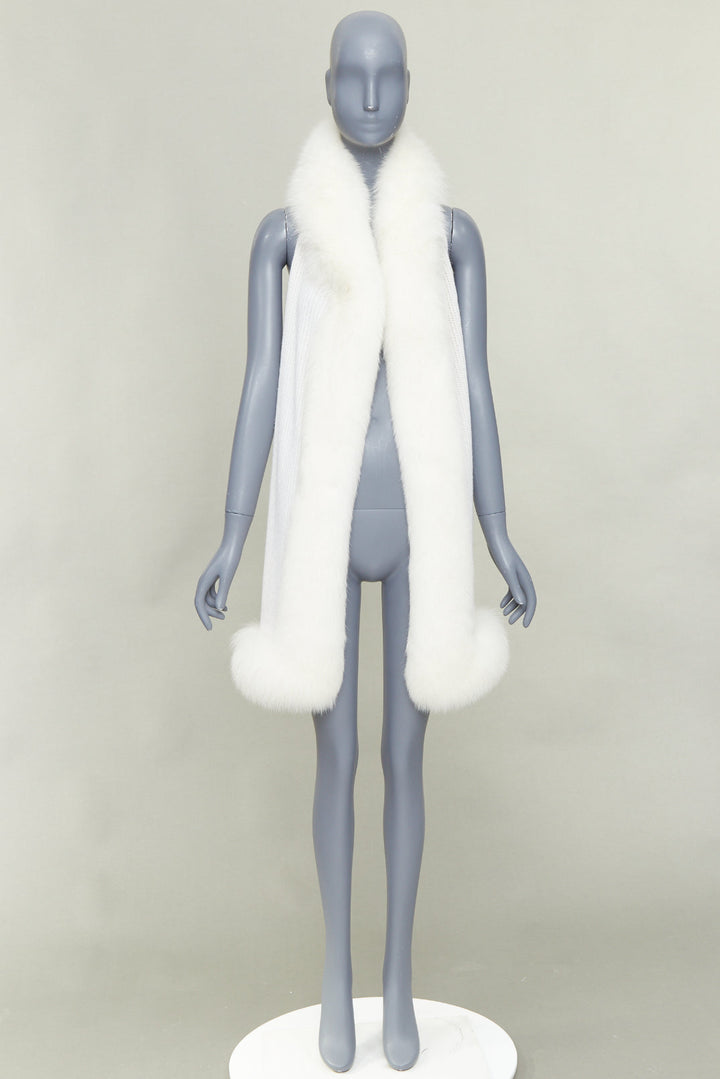CHRISTIAN DIOR cream 100% cashmere rare real fur trim hooded winter shawl scarf
