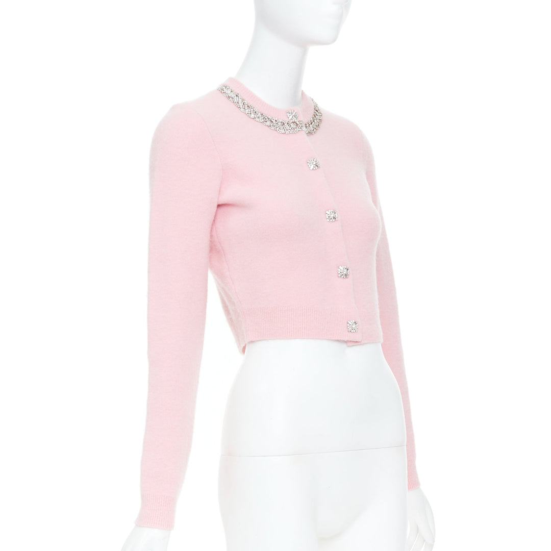 SELF PORTRAIT AW24 light pink viscose blend crystal neckline crop cardigan XS