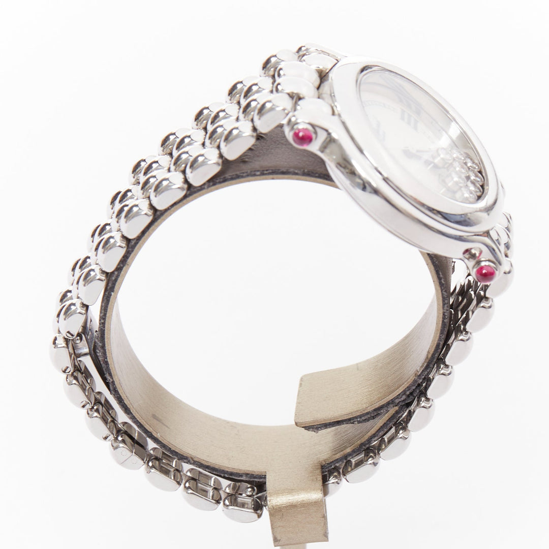 Chopard 2010s Happy Sport Round 32mm 7 Floating Diamond Steel Watch