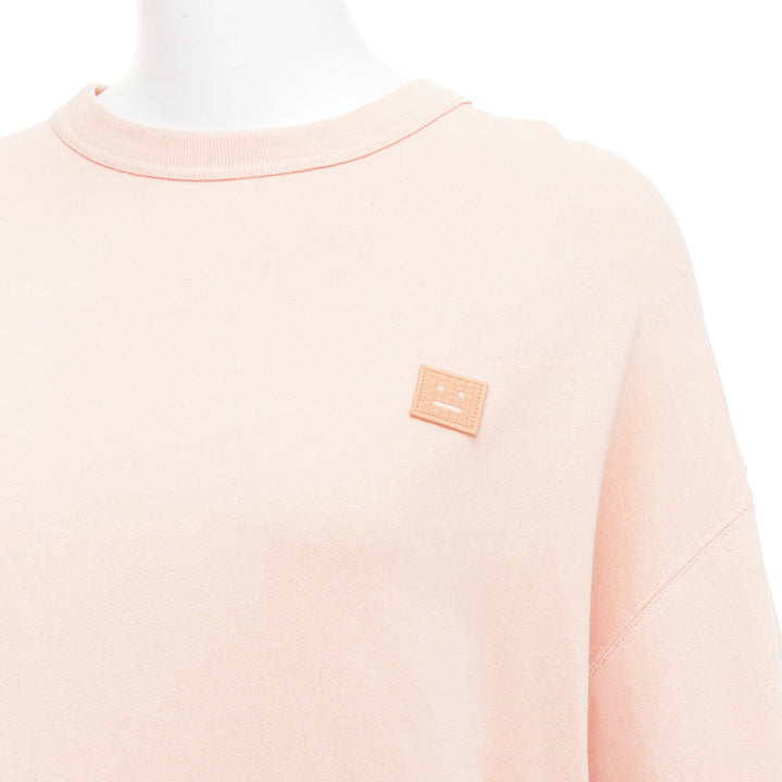 ACNE STUDIOS Fairah Face pink smiley square cotton pullover sweatshirt XS