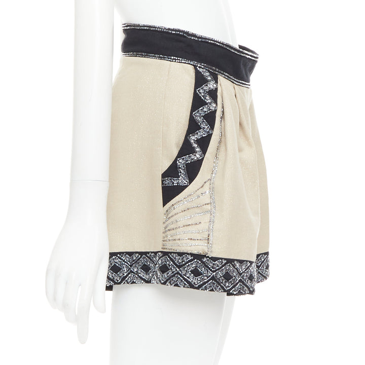 TWINSET Limited Edition gold black linen cotton embellished wide shorts IT38 XS