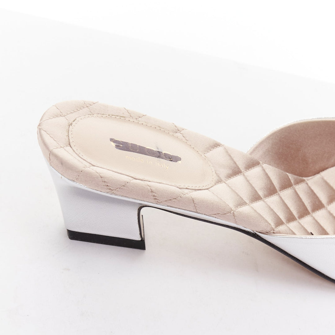 GUCCI silver metallic leather gold crystal horsebit buckle slipper heels EU37
