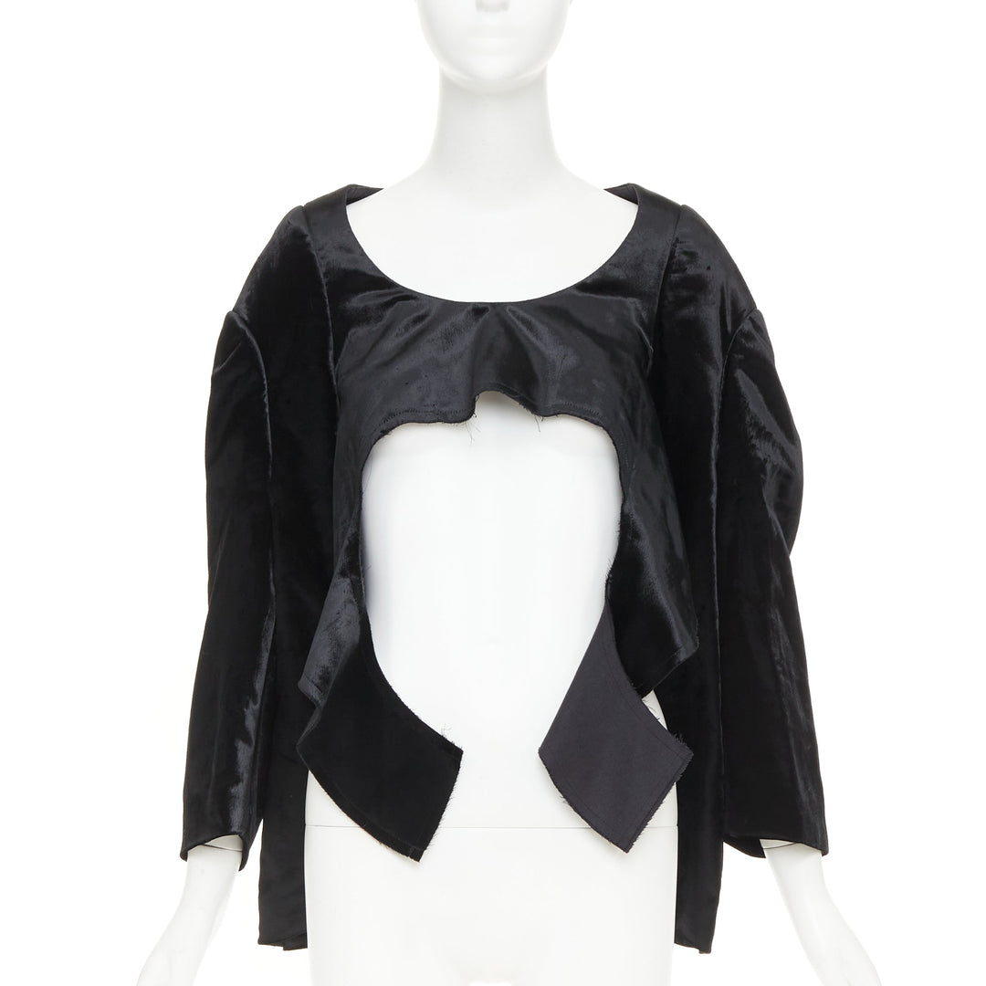 COMME DES GARCONS 2019 black velvet multi sleeves wide neck cut out crop top XS
