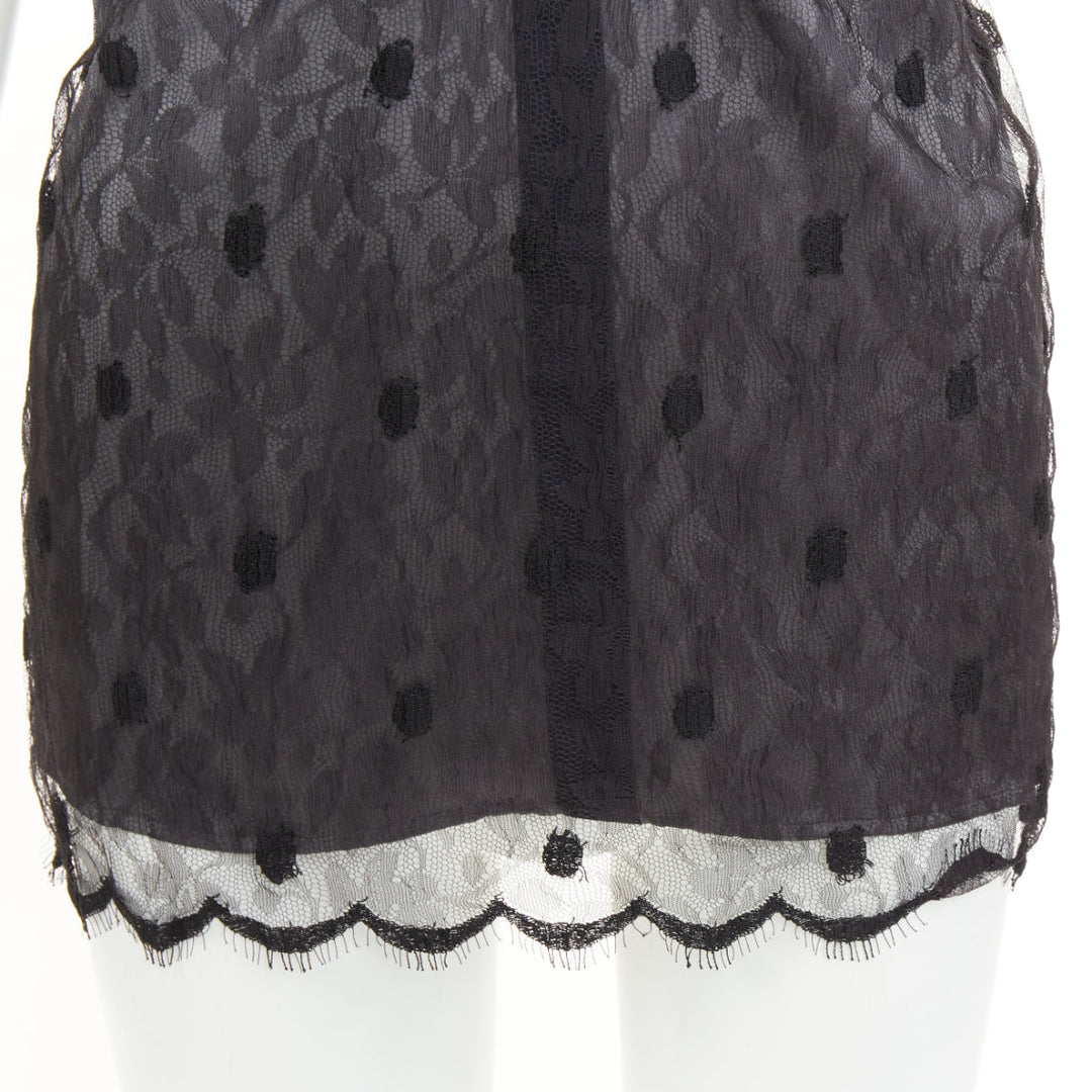 JOHN GALLIANO Vintage Joyce grey floral lace polka dot trim silk camisole top S