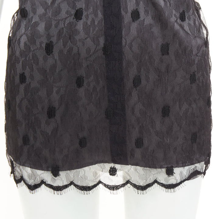 JOHN GALLIANO Vintage Joyce grey floral lace polka dot trim silk camisole top S