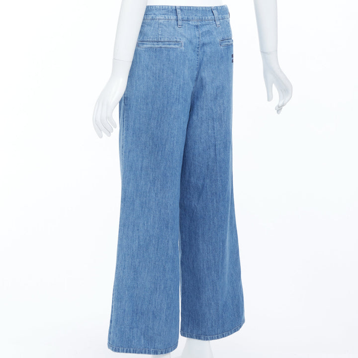 MIU MIU 2023 light blue washed cotton chambray pleated straight jeans IT38 XS