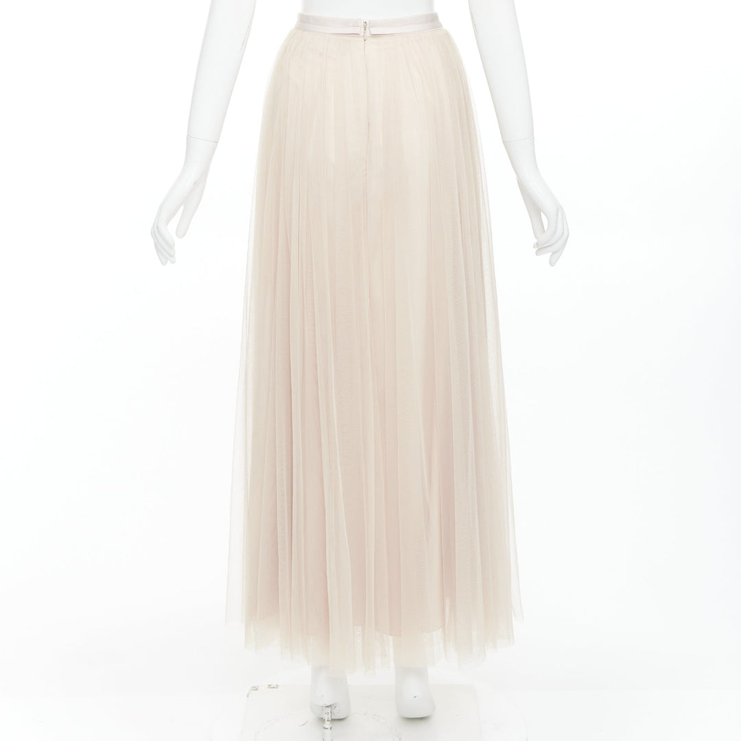 NEEDLE & THREAD champagne tulle ribbon trim waist midi skirt UK6 XS