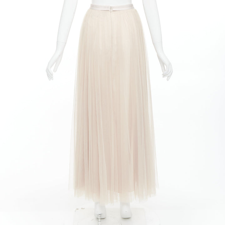NEEDLE & THREAD champagne tulle ribbon trim waist midi skirt UK6 XS