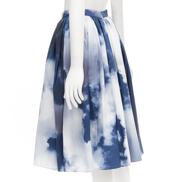 ALEXANDER MCQUEEN 2022 Sky cloud blue white A-line flared skirt IT38 XS