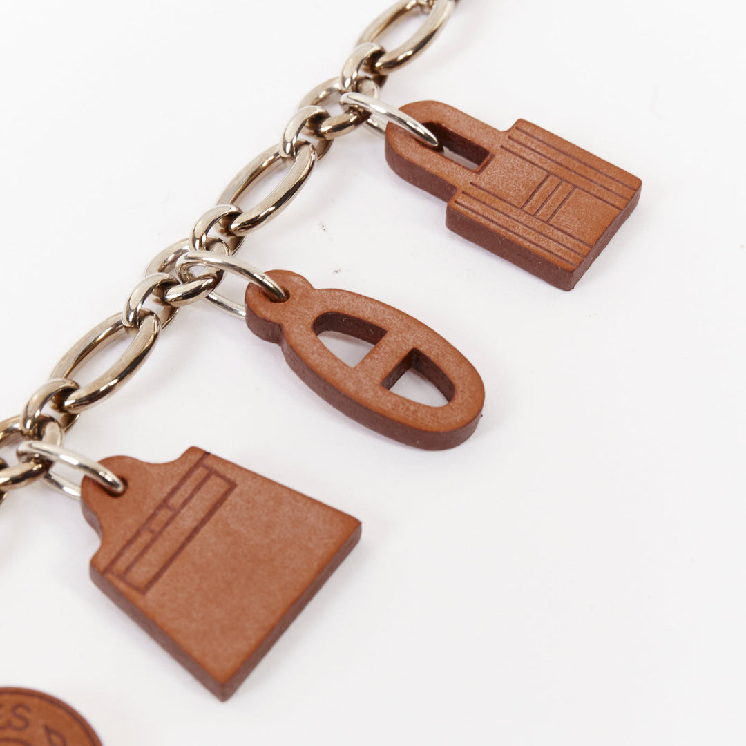 HERMES Olga Amulette Breloque brown barenia silver chain kelly lock bag charm