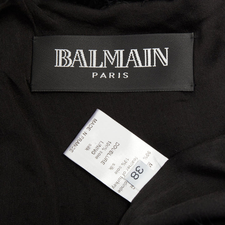 BALMAIN 2014 black turkey feather leather buckle collar cape shrug bolero FR38 M