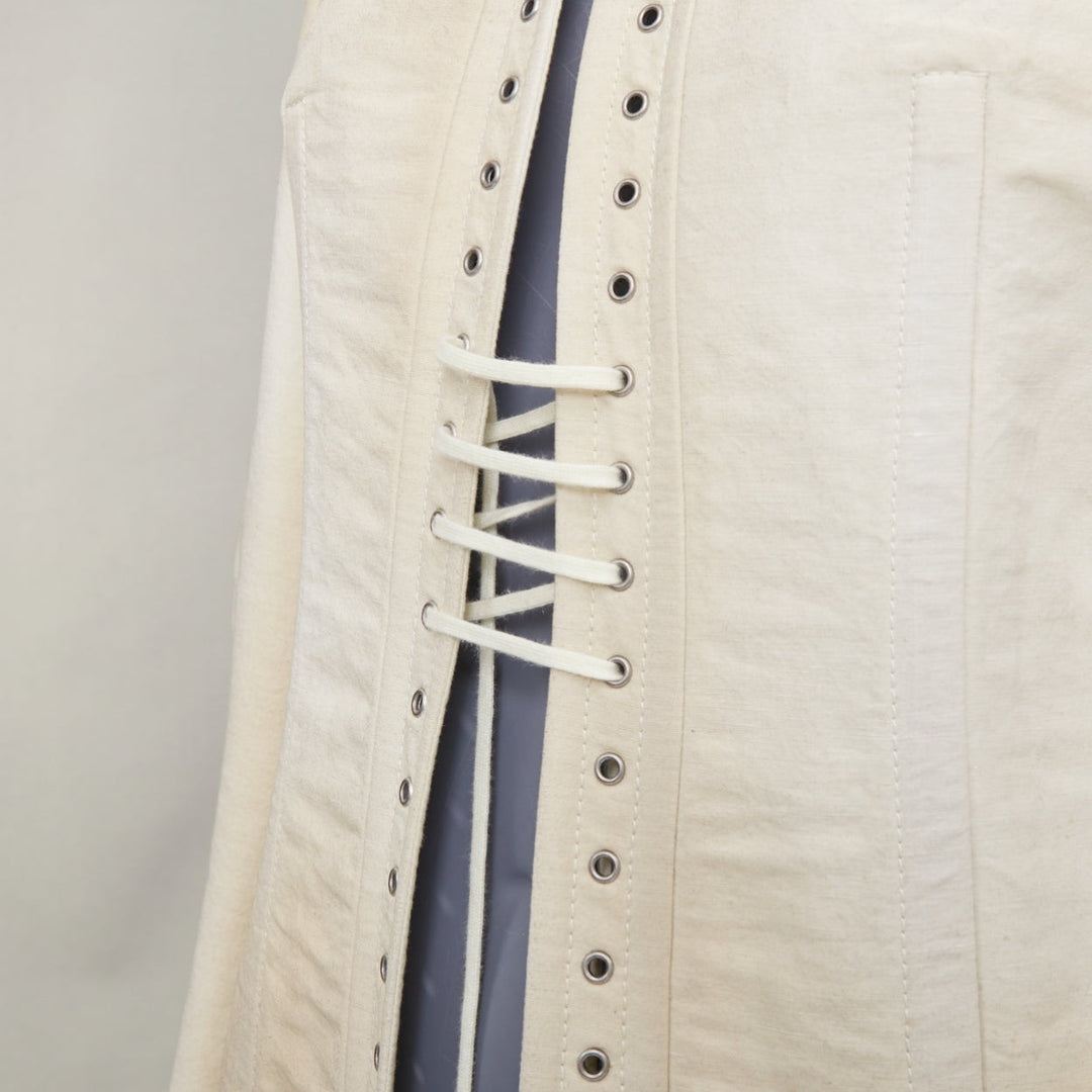 PRADA 2022 Runway Slub beige distressed canvas lace up corset jacket IT36 XXS