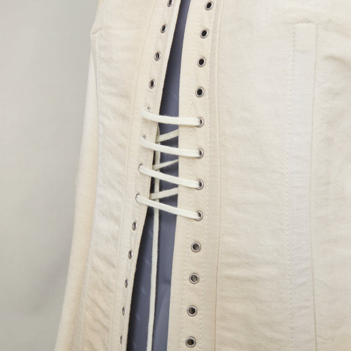 PRADA 2022 Runway Slub beige distressed canvas lace up corset jacket IT38 XS