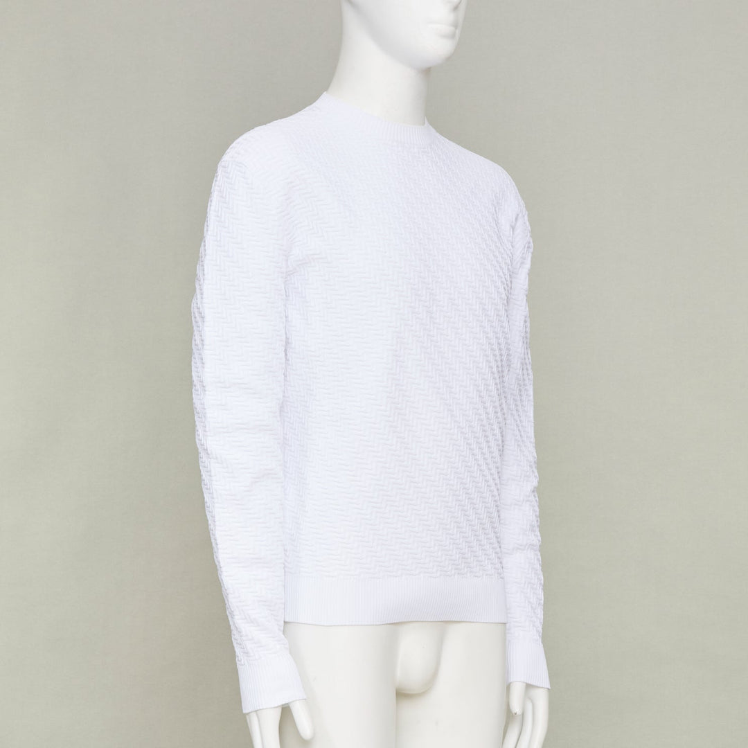 PRADA white zigzag micro texture geometric long sleeve crewneck sweater IT48 M