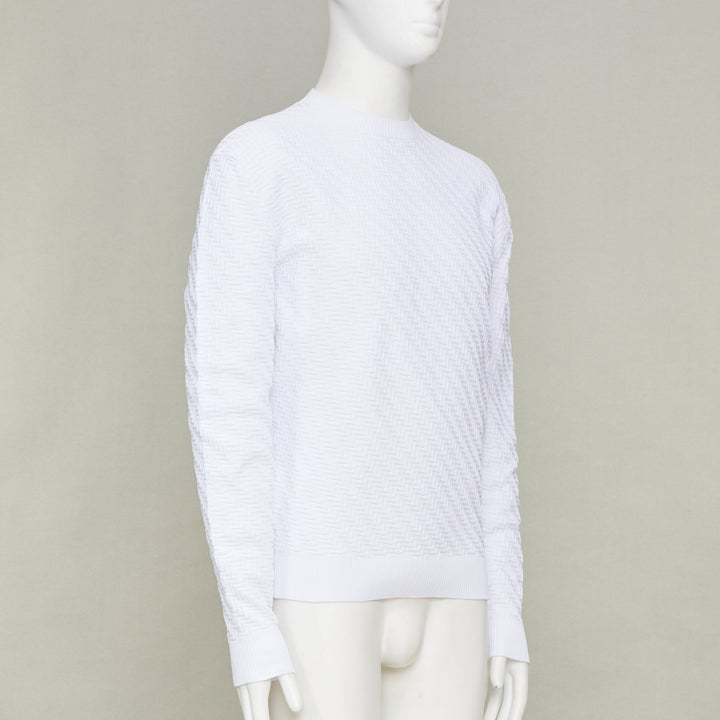 PRADA white zigzag micro texture geometric long sleeve crewneck sweater IT48 M