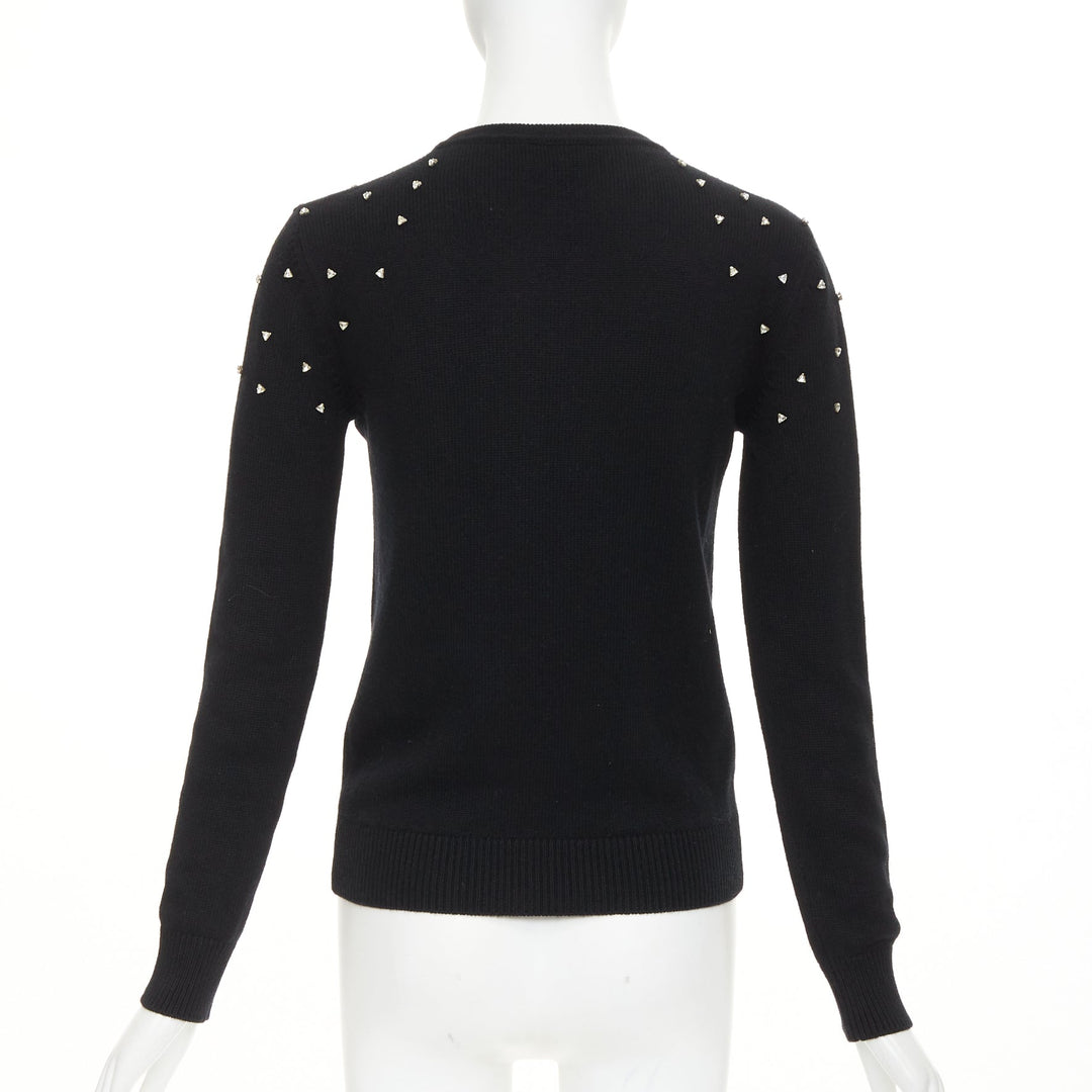 SAINT LAURENT 2019 100% cashmere black clear triangle crystal crew sweater XS