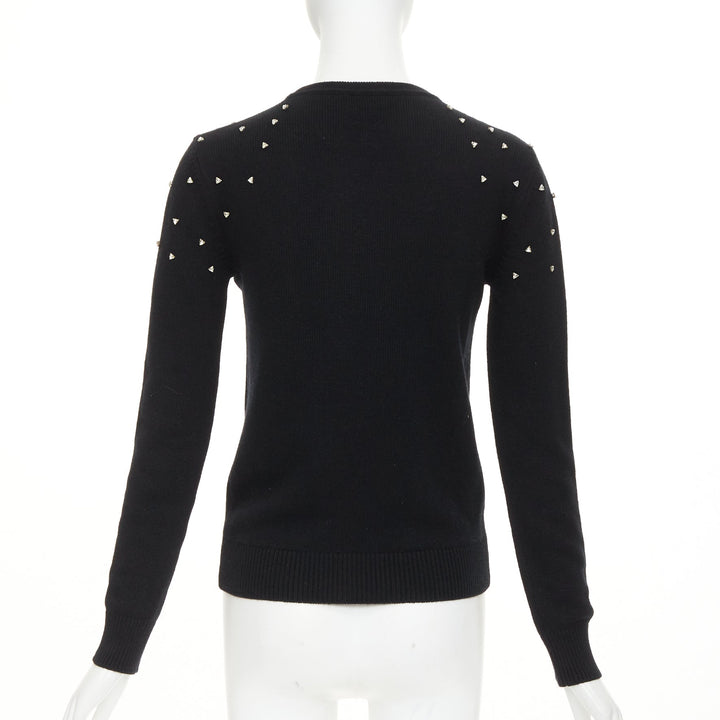 SAINT LAURENT 2019 100% cashmere black clear triangle crystal crew sweater XS