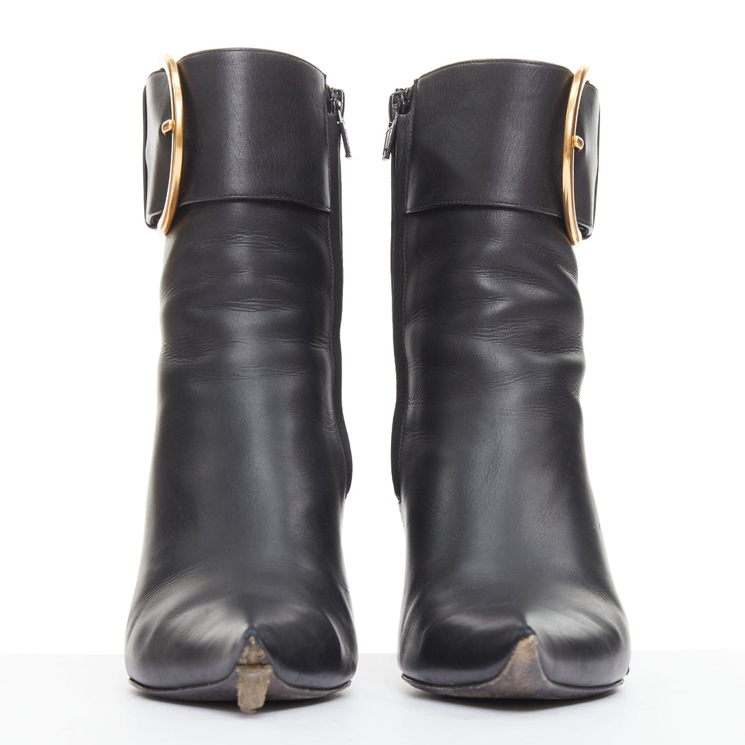 BALENCIAGA Essex 80 black leather gold buckle ankle boots EU36