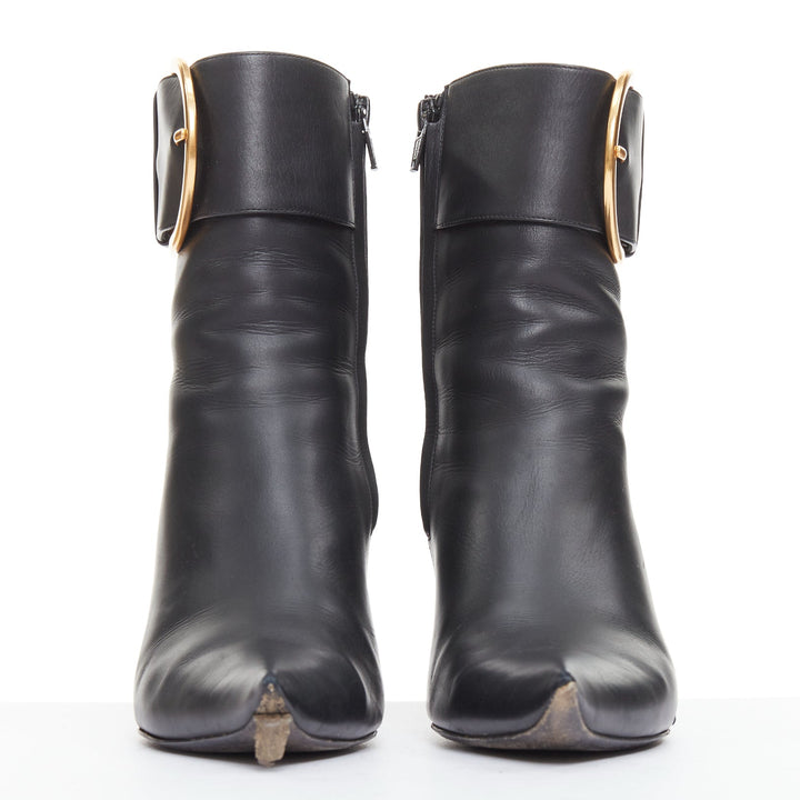 BALENCIAGA Essex 80 black leather gold buckle ankle boots EU36