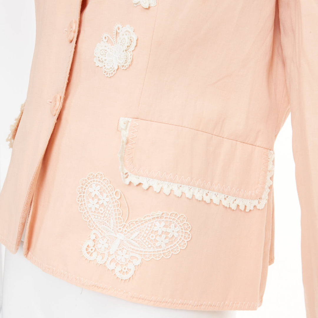MOSCHINO Cheap and Chic lace butterfly applique pink cotton blend jacket IT48 XL