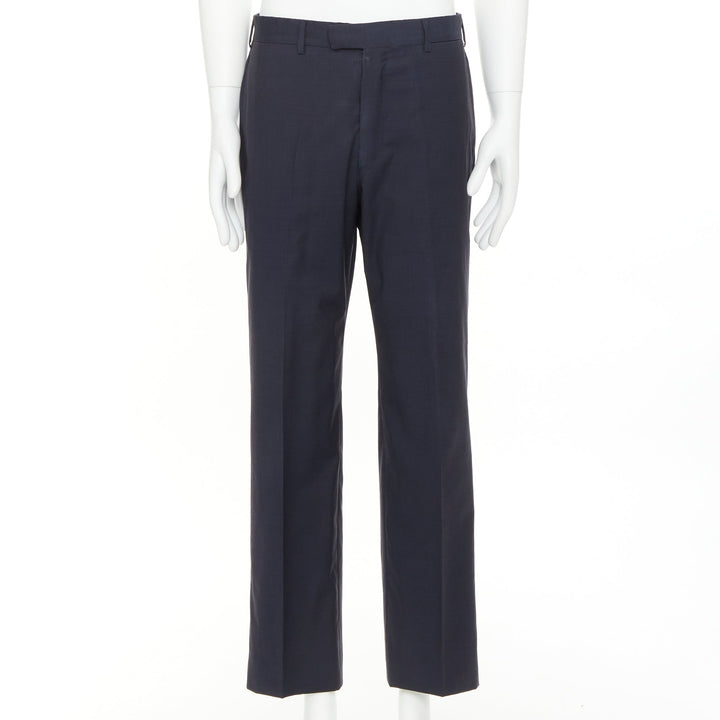 HERMES navy woven handstitched details back pocketed dress trousers IT50 XL