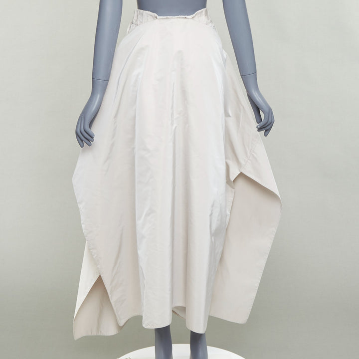 JIL SANDER light grey shiny taffeta 3D deconstructed A-line midi skirt FR34 XS