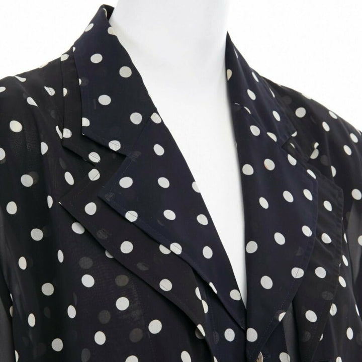 COMME DES GARCONS 1988 black navy polka dot dual layer draped front blazer S