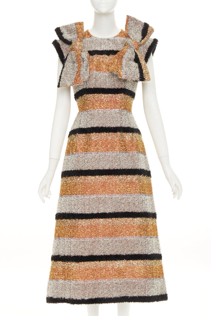 DOLCE GABBANA 2016 metallic tinsel striped ribbon bow fit flare dress IT40 S