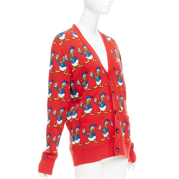 GUCCI Disney Donald Duck red wool blue intarsia button cardigan M