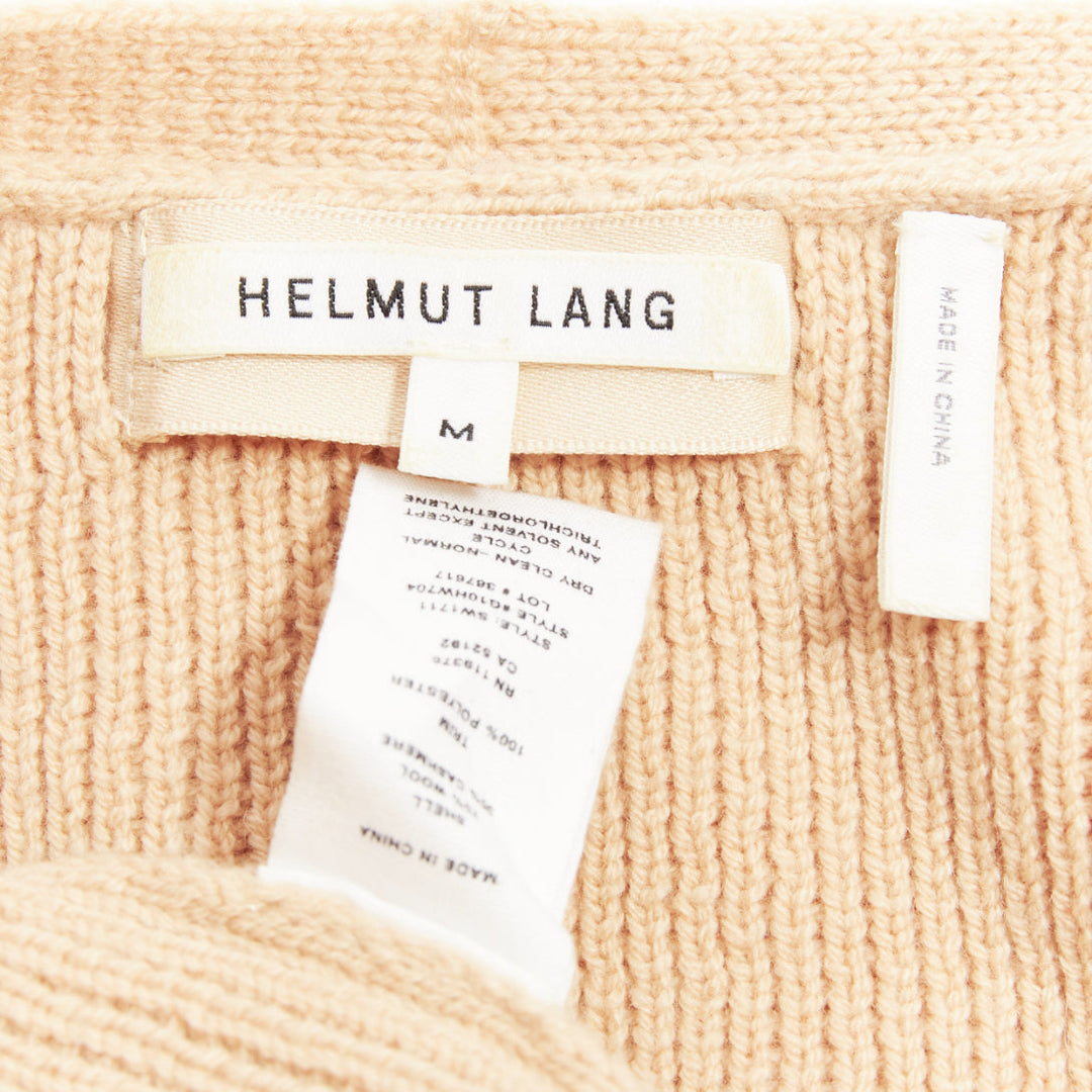 HELMUT LANG beige wool cashmere lace up sleeves relaxed oversized sweater M