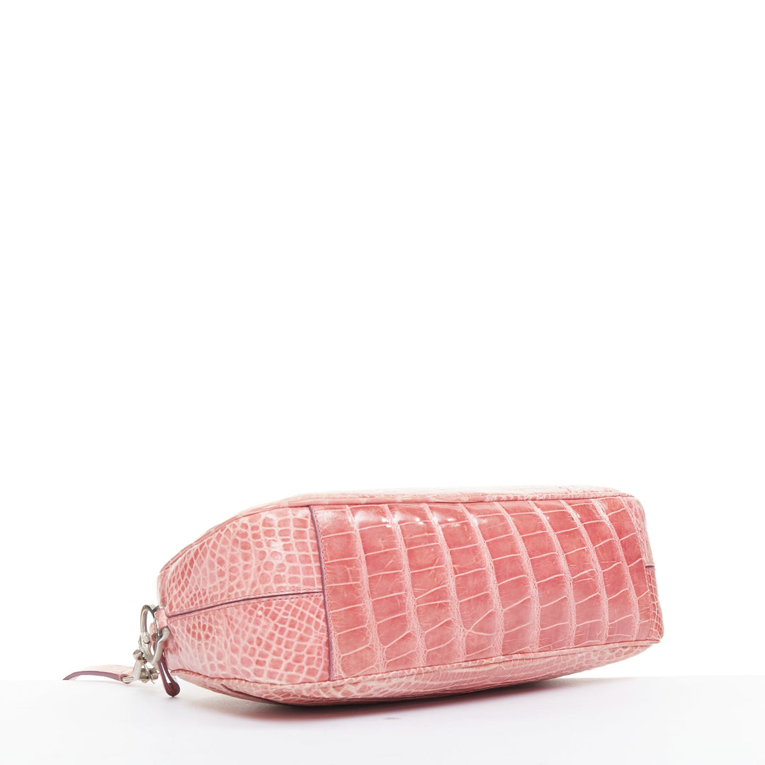 rare PRADA Vintage glossy pink scaled leather silver clasp chain shoulder bag