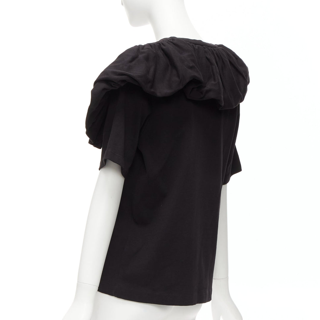 DRIES VAN NOTEN black cotton asymmetric ruffle half sleeve boxy top S