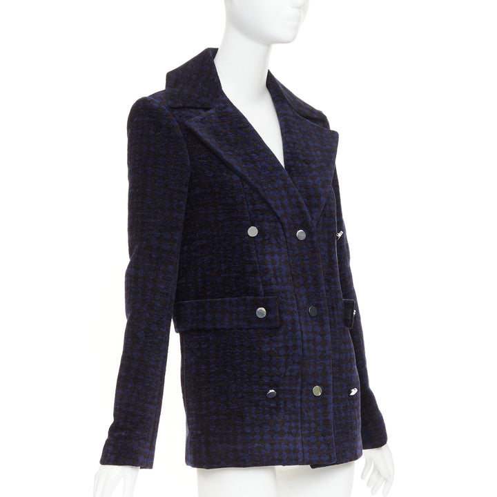 THE ROW 2018 black blue textured velvet double breasted coat US2 S