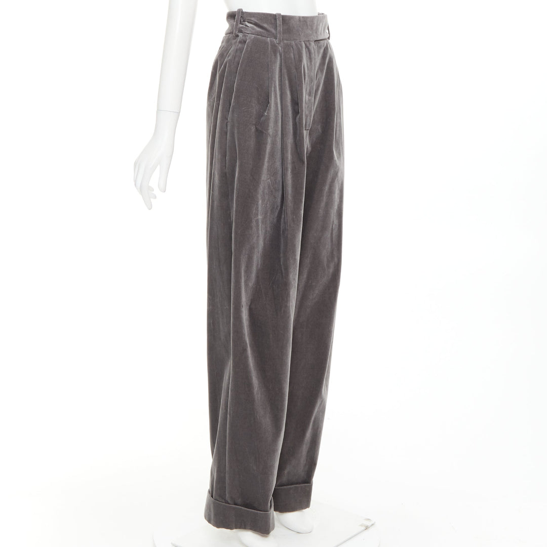 ALEXANDRE VAUTHIER COUTURE SS2022 Runway grey velvet pleated wide tuxedo pants