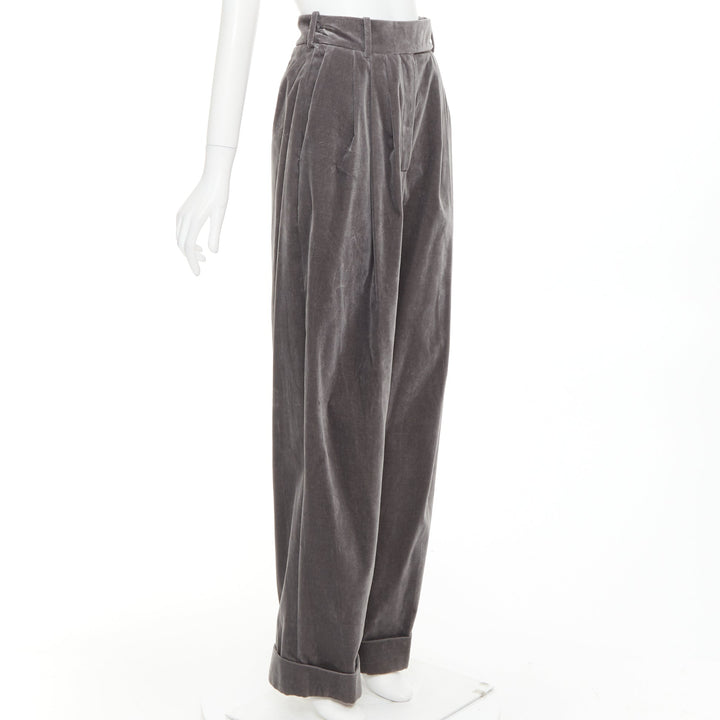 ALEXANDRE VAUTHIER COUTURE SS2022 Runway grey velvet pleated wide tuxedo pants