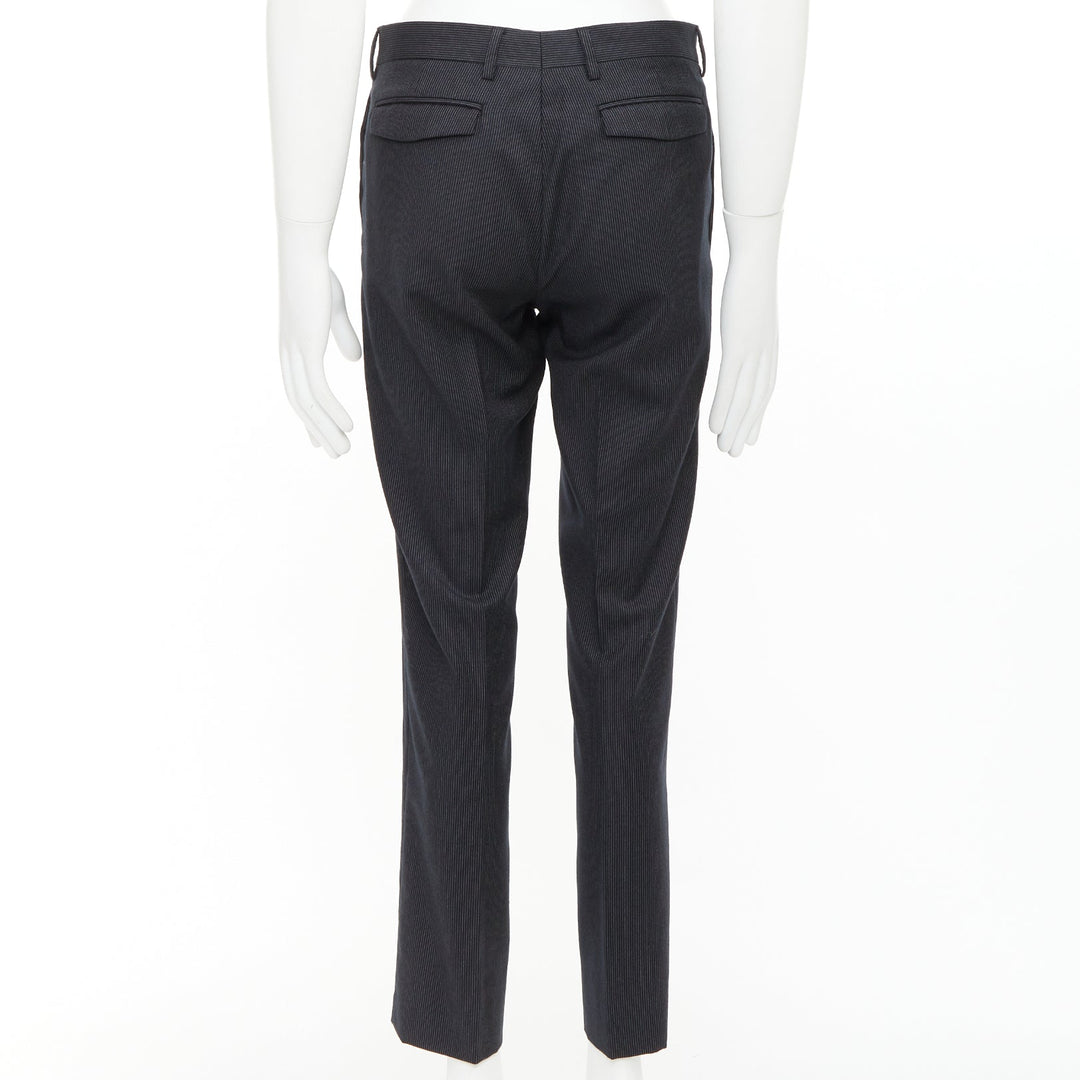 DIOR HOMME Hedi Slimane black 100% virgin wool pinsrtipe dress pants FR44 XS