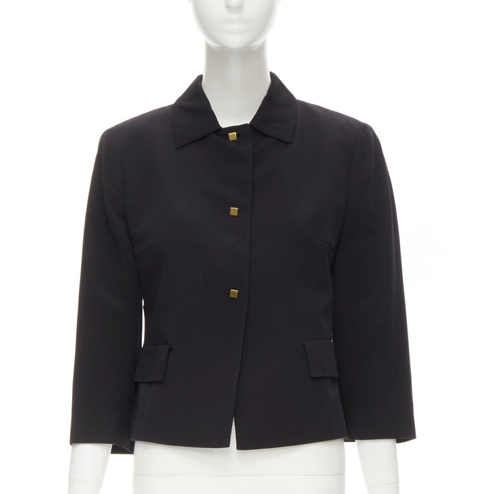 VALENTINO Vintage copper tone square buttons black cropped blazer IT44 L