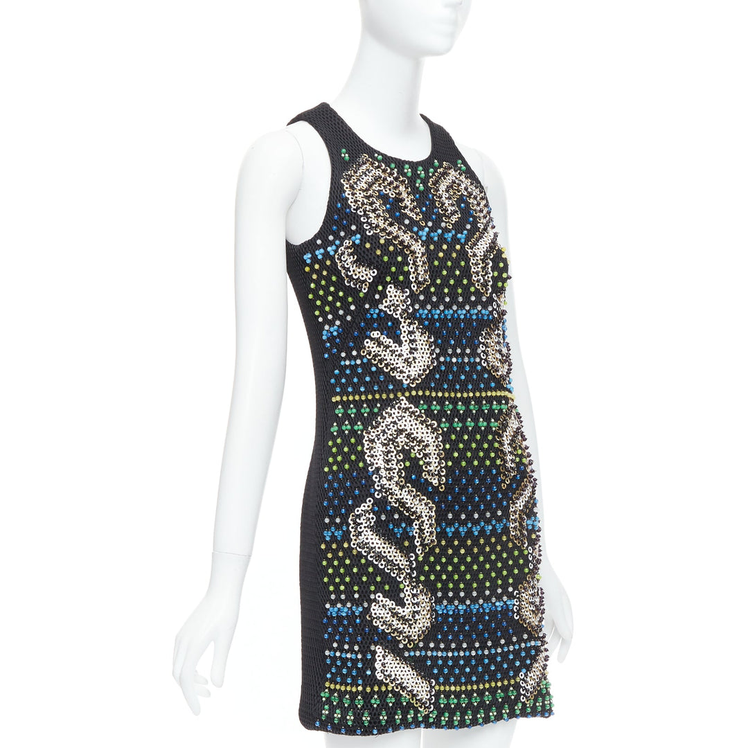 PETER PILOTTO black green beads embellished scuba mini dress UK8 S