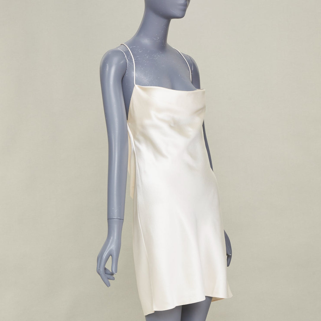 SAINT LAURENT 2022 Bridal ivory silk cowl neck open back mini slip dress FR42 XL