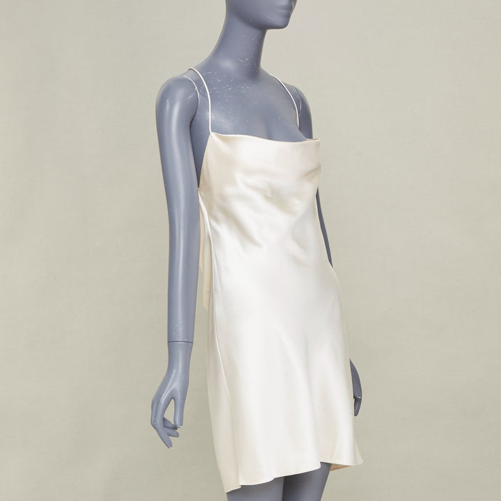 SAINT LAURENT 2022 Bridal ivory silk cowl neck open back mini slip dress FR42 XL