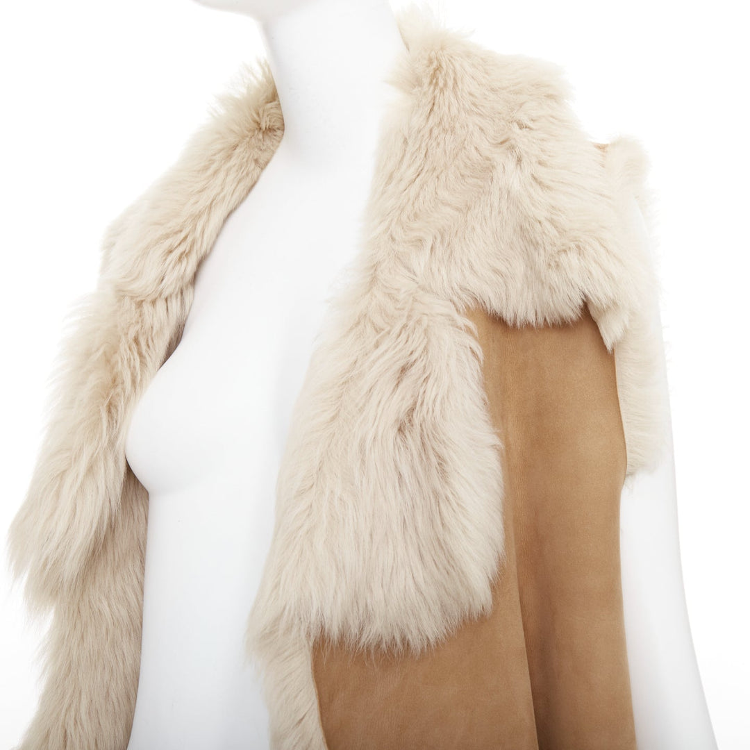 MICHAEL KORS COLLECTION Runway brown fur lined suede leather vest coat