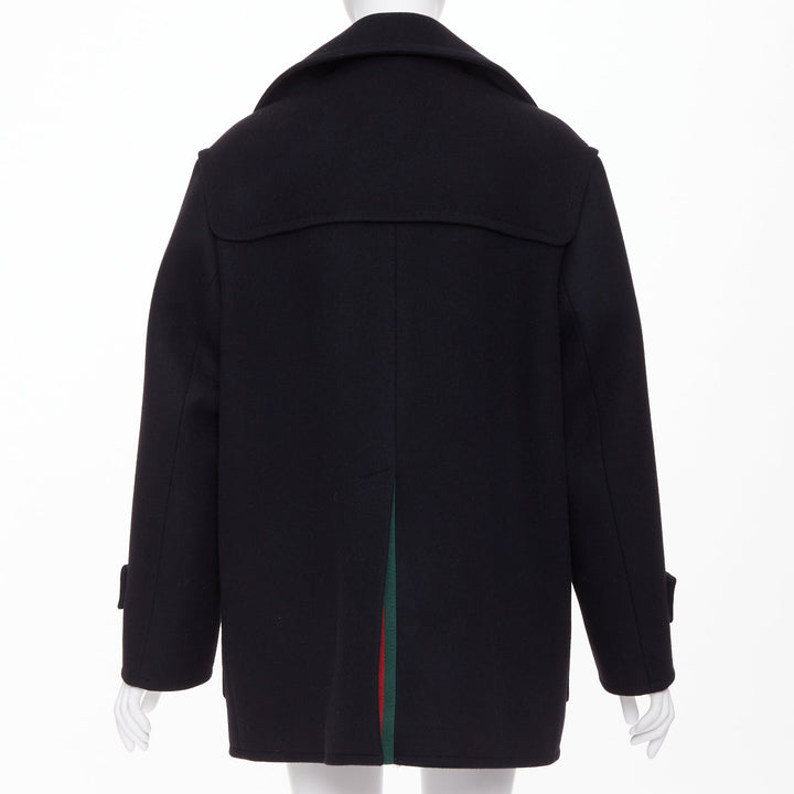 GUCCI 2024 Runway G gold button black batavia wool double breasted coat IT40 S