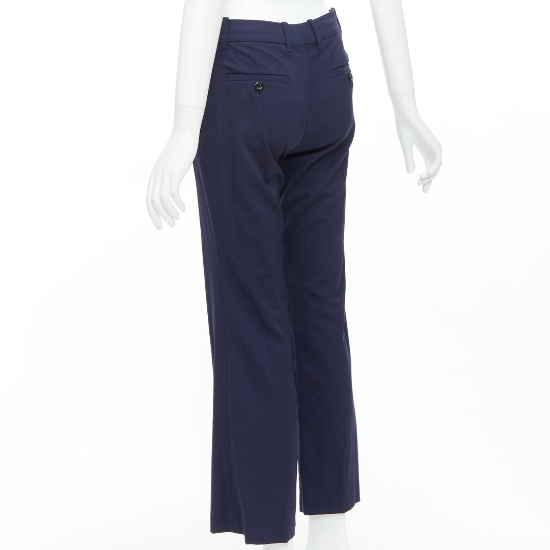 GUCCI Alessandro Michele 2017 navy bee embroidered flared pants IT38 XS