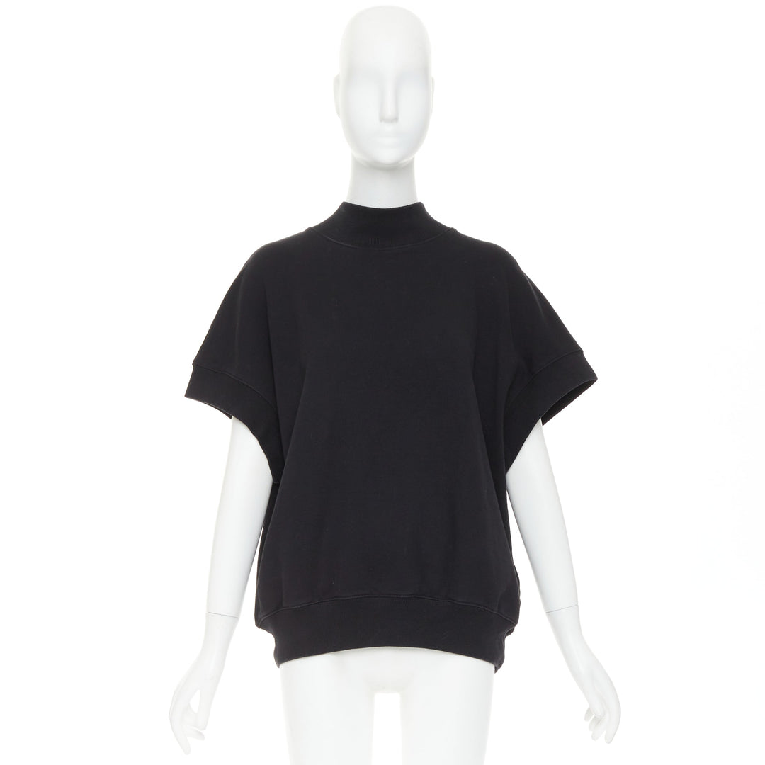 DRIES VAN NOTEN black cotton mock neck dolman short sleeves boxy sweatshirt XS